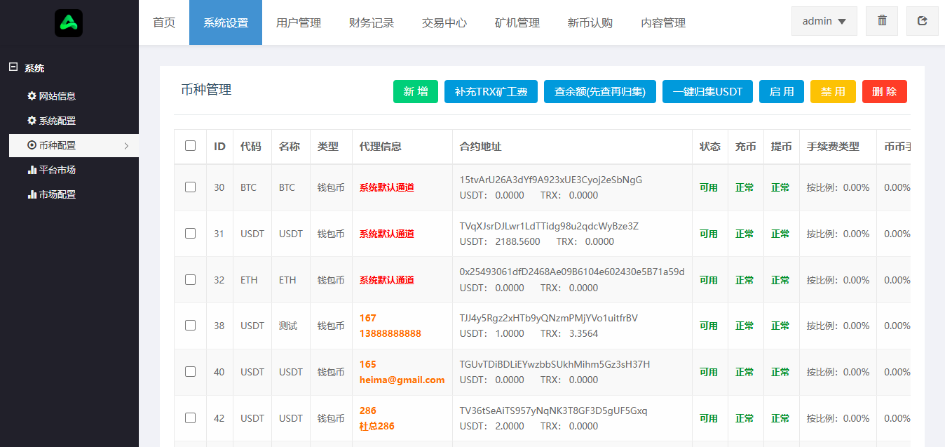 交易所后台功能界面