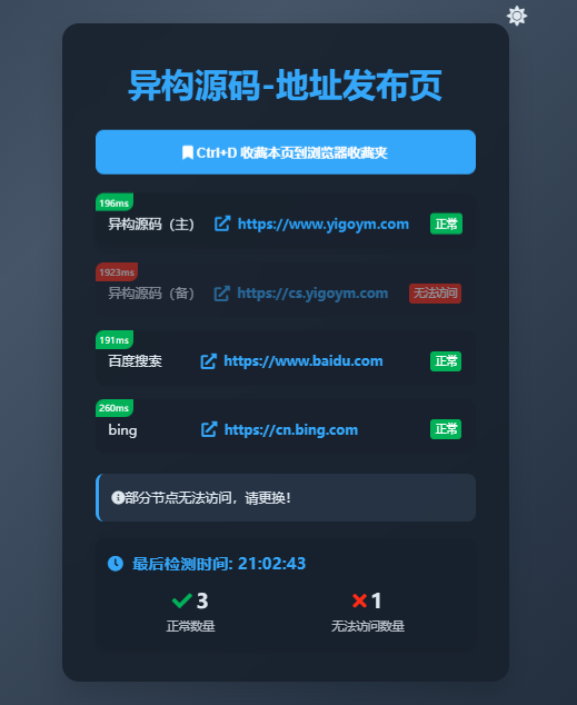 全新UI网址发布页白天模式展示